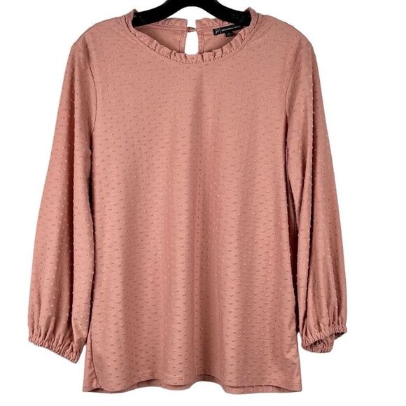 Adrianna Papell Pink Textured Long Sleeve Keyhole Back Medium - Picture 1 of 10